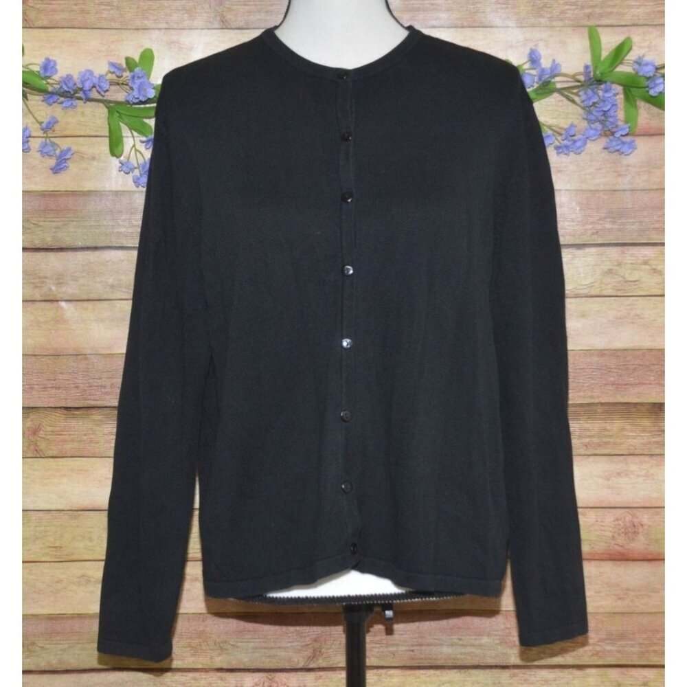 Vintage Yarnworks Black Button Up Cardigan Sweater Size Petite L Casual Modest